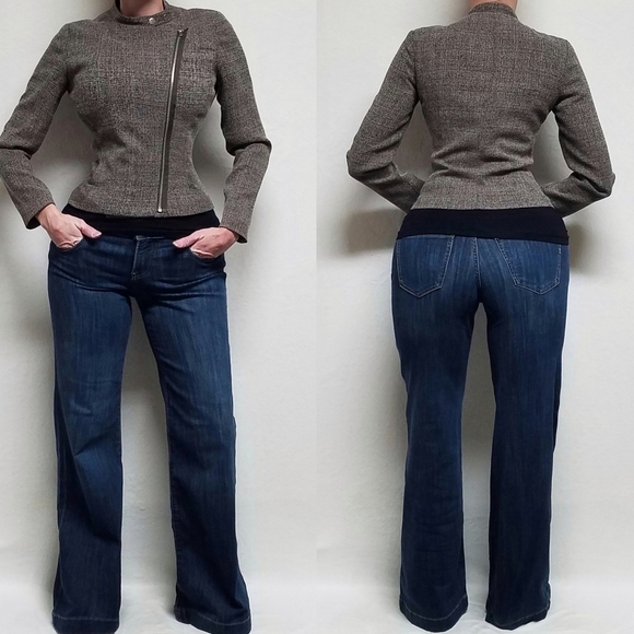 𝅺NEW York & Company Brown Twill Asymmetric Zipper Mock Neck Moto Jacket XS - Picture 1 of 14
